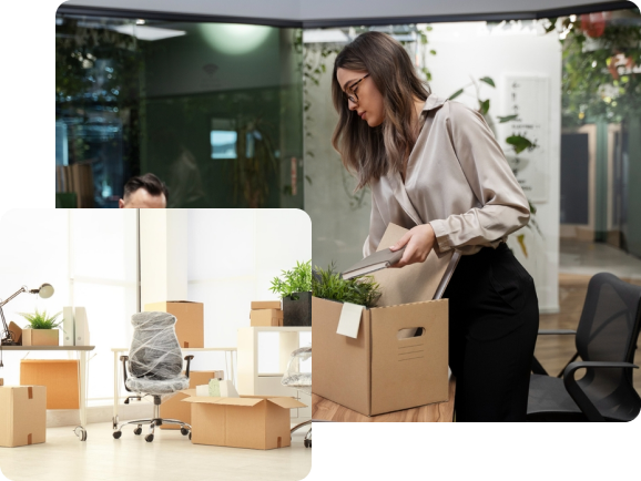 Office moving professionals at work